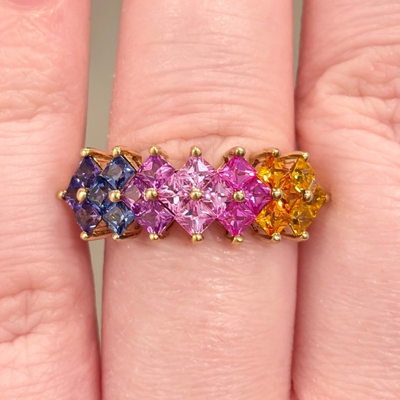 10K Rainbow Sapphire Ring, R. Klein, Lab Created, Princess...